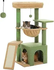 PAWZ Road Cat Tree for Indoor Cats, 92cm Cat Tower with 3 Scratching Post,Scratching Board, Large Condo, Cozy Hammock and Large Top Perch for Kittens, Green