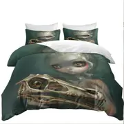 Cool Dark Art Girl Holds Resurrected Velociraptor Quilt Cover