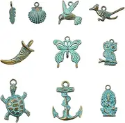 [KitBeads] 50Pcs 10 Styles Synthetic Turquoise Animal Charms Western Butterfly Sea Turtle Shell Charms for Jewelry Making Necklaces Earrings Bracelets, Synthetic Resin, No Gemstone