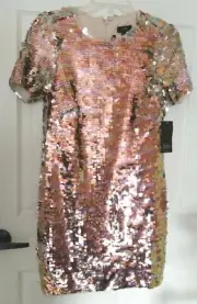 Aidan by Aidan Mattox Womens Green Gold Sequined Sheath Cocktail Dress Size 4