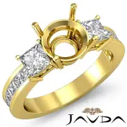 3 Stone Princess Round Semi Mount Diamond Wedding Ring 14k Yellow Gold 1.1Ctw