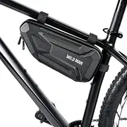 WILD MAN Rainproof Hard Shell Bike Triangle Frame Bag Top Tube Bicycle Bags Good for MTB Mountain Road Bike or Motorcycle Saddle (XT4, Twill)