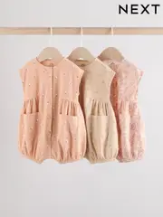 Caramel And Ecru Floral Button Through 3 Pack Baby Rompers (AG4740) | $44 - $53