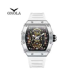 ONOLA 義大利品牌 銀白雙月酒桶造型個性時尚機械男錶-ON3828