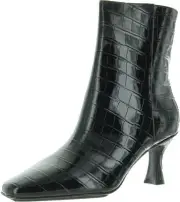 Anne Klein Womens Pablo Faux Leather Heeled Booties 8.5, Black Croc