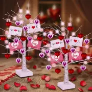 2 LED Lighted Birch Tree Timer 32 Heart Ornaments 8 Valentine Cards- Perfect Day