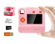 1080P Instant Print Camera for Kids HD Selfie Digital Video Cameras with Print Papers and 32GB SD Card-Pink