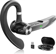 Wireless Headset with Mic for Work: Trucker Bluetooth Headset V5.3 with USB Dongle Noise Cancelling Microphone & Charging Case for Business/Computer/Laptop/Cell Phones/Remote Work/Call Center/Driving