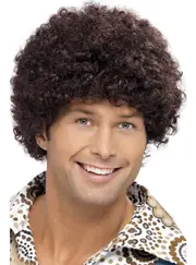 Retro Disco Dude Mens Brown 70s Afro Costume Wig