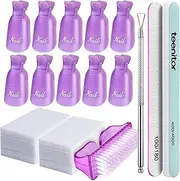 Teenitor Nail Polish Gel Remover Tools Kit with Nail Clips Nail Remover Pads Cuticle Pusher Nail Brushes Nail File Grits 120/180 Buffer Block Grits 400/4000, 6 Pack