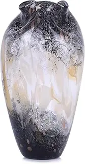 Abstract Art Hand Blown Glass Vase, Black Smoke Glass Vase for Flowers, Elegant Wide Mouth Glass Vase for Centerpieces, Vintage Glass Farmhouse Vase, Unique Modern Vase Decor for Home