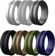 [LYLYMIMI] Silicone Rings for Men 7 Rings - Flat Top Angled Edge Two Layer Rubber Wedding Bands 8mm Wide - 2.5mm Thick