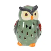 1PC Solar Powered Light Ceramic Owl Shape Night Lamp for Outdoor Path Lawn Yard Garden Olive Green