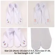 1 Pairs Women Tabi Socks Two Toes Slip-Proof Floral Embroidery Japanese