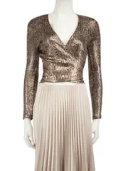 Brown Snakeskin Sequin Wrap Top