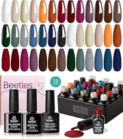 Beetles 20 Pcs Gel Nail Polish Kit with Base Gel Top Coat- Glowing Attraction Collection Fall Winter Orange Burgundy Red Purple Gel Polish Set Gray Blue Green Soak Off LED Nail Gel
