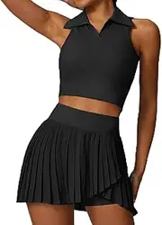 VCODWCSJO 2 Piece Yoga Tennis Skirt Set Gym Outwear Running Fitness Women Golf Dance Badminton Skirt Sexy High-End Black-M