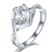 1ct-6.5mm 8H8A Soiltaire Heart Moissanite Side Accent S925 Engagement Ring 9 GRA