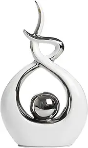 Norrclp Home Decor Modern Abstract Art Ceramic Statue Table Decorations for Dining Room Living Room Office Centerpiece, White and Silver