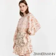Zimmermann Lyre Wrap Billow Mini Dress Women’s Size 4 US 12 in Light Pink Linen