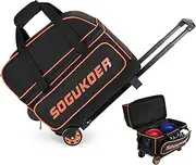 'SOGUKOER 2 Bowling Ball Bag with Wheels, Lightweight Trolley Double Ball Bowling Bag with Large Separate Shoe Compartment and Oversized Accessory Pocket, Retractable Handle Extends to 39.5'''