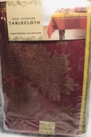 Fall Autumn Grid Jacquard 60”x102” Oblong/Oval Tablecloth/Mantel-Seats 8-10-NEW