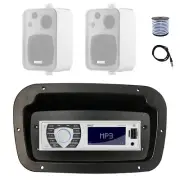 Pyle Marine Radio,Adapter,Spa Bezel, Antenna,Wire, 2x 4" 30 Watt White Speaker