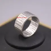 Solid 999 Fine Silver Buddhist Sutra Pattern Ring Band Size 10 10mm Width