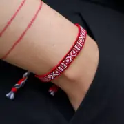 Boho Woven Bracelet, Red & White Woven Bracelet, Friendship Bracelet