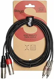 Stagg STC3CMXM Male XLR to Male RCA Twin Cable, Black - 10ft.