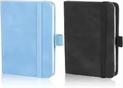 2 Pack Small Leather Journal Notebook, Portable Notebook Hardcover Pocket Notebook, A7 Ruled Thick Lined Pages, 200 Sheets per Notepad with Pen Holder, Page Marker Ribbons, 4.25 X 3.15In (Black, Blue)