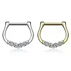 14 Karat Solid Gold Septum Clicker Hinged Ring 16 Gauge With 5 Gems