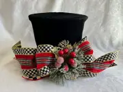 Outrageous MAD HATTER TOP HAT TREE TOPPER w/ Mackenzie Childs Ribbon