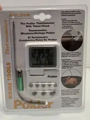 Polder Home Tools Digital Thermometer with Timer/Clock, Factory Sealed, New