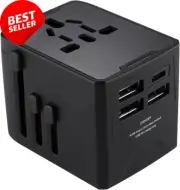 Universal Travel Adapter Plug USB C – 4-in-1 Intl Power Adapter for AUS/UK/US/EU