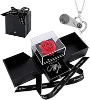 [Taoluwin] Preserved Rose, Love You S925 Silver Necklace in 100 Languages, Eternal Flower in Jewelry Box Necklace, for Mom, Wife, Girlfriend on Birthday, Anniversary, Valentine's Day
