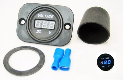 Waterproof w/ Boot 12V-24V Blue DC Digital Display Round Voltmeter Volt Meter