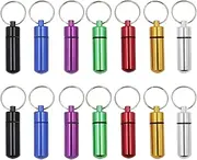14pcs Mini Pocket Pill Box Keychain, 7 Colors Waterproof Aluminium Alloy Small Portable Travel Pill Case, Metal Pill Holder Medicine Vitamin Container Organizer, Mini