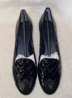 NIB Tory Burch Kaitlin Quilted Navy Smoking Slipper- Ballet Flat Size 10.5