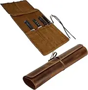 ELIZO Genuine Leather Knife Roll Set Small Chef's Knife Case Holder Cutlery Sheath Carrying Case Organizer Storage Bag Travel Friendly Artist Gift for Men & Women Teak
