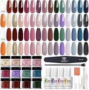 Modelones Dip Powder Nail Kit Starter, 30 Colors Burgundy Red Green Blue Dipping Powder Set with Top/Base Coat Activator for French Art Manicure Salon DIY