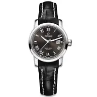 在飛比找PChome24h購物優惠-【TITONI瑞士梅花錶】 天星系列 黑色錶盤/皮帶-28m