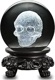 Doguiei Gothic Home Decor Crystal Glass Skull Figurine 3D Laser Etched Crystal Animal Ornaments Art for Goth Gifts 60mm(2.4inch)