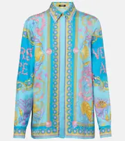 [Versace] Versace Underwater Barocco silk twill shirt AU 6 blue
