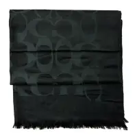 在飛比找momo購物網優惠-【COACH】新款大C LOGO羊毛混桑蠶絲巾圍巾(黑)