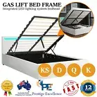 Bed Frame Queen Double King Single RGB LED Gas Lift Base Storage Leather White