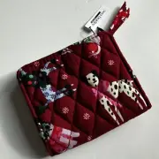 Vera Bradley Outlet Cotton Essential Small Wallet Holiday Hounds NWT Red Pink