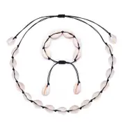 Veile Studios Bohemian Style Handmade Woven Boho Natural Shell Necklace Bracelet Set Jewellery Sets
