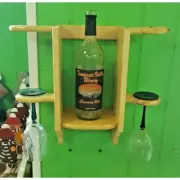 Wine Bottle 4 Glass Storage Holder Display Rack Wall Mount Floating Shelf Wooden