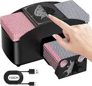 HJCMikee Automatic Card Shuffler 1-2 Deck, Electric UNO Card Shuffler for Playing Card Skyjo Blackjack, Battery or USB-C Operate Mixing Machine Cards for Casino Poker Cosmic Black